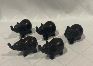 5er Set Mini Elefanten, braun-schwarzer Stein, Rüssel hoch / 1,2" hoch x 2,5" lang ~ - Bild 1 von 12