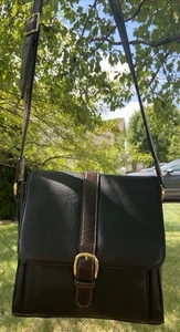 Vintage black and brown leather handbag Crossbody shoulder strap - Picture 1 of 10