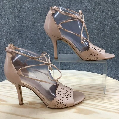 Nine West Heels Womens 9.5 M Aleniao Stiletto Ankle Strappy Beige Faux Leather - Image 1 of 4