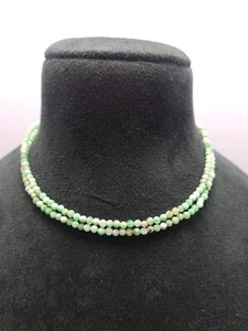 92.5 Silver 12/35" 2 Lyear Gemstone Necklaces Chrysoprase Gemstone 3 mm Round - Picture 1 of 7