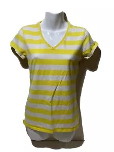 Camiseta de manga corta a rayas amarillas/blancas Gap para mujer con cuello en V talla regular pequeña - Imagen 1 de 10