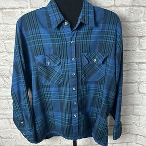 Vintage Campus Blue Flannel Shirt Mens Large Hollywood Styled Point Collar EUC - Picture 1 of 7