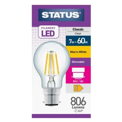 Status DIMMABLE 6.5w (=60w) BC GLS Filament Warm White LED Light bulb - Image 1 of 4