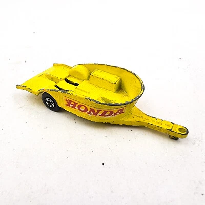 Remolque de colección Lesney Matchbox Nº 38 Honda para motocicletas amarillo desgastado Foto 1 de 4
