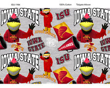 Iowa State ISU Cyclones Cotton Fabric Mascot on Heather Ground-By the Yard
