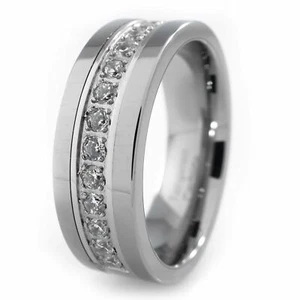 Silber Wolframkarbid Out Iced 13 CZ Inlay Hochzeitsband Verlobungsring - Bild 1 von 7