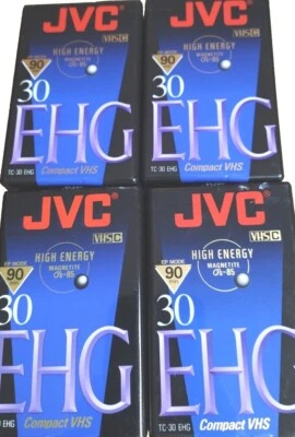全新 批量 4 件 JVC 小巧型 VHS C 空白摄像机磁带 全新未拆封 90 分钟 TC-30 EHG — 第 1/4 张图片