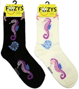 Seahorse Fish Marine Sea Monster Cute Wild Animal 2 Pairs Foozys Women's Socks  - Picture 1 of 4
