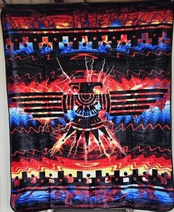 INDIAN THUNDERBIRD  LIGHTNING SOUTHWEST WESTERN QUEEN SIZE BLANKET - Picture 1 of 2