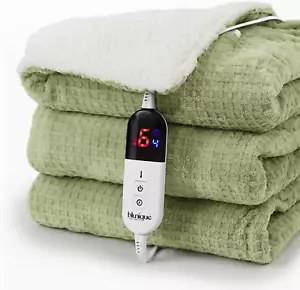 Heated Blanket Electric Throw Waffle, 50X60 Inches Sherpa Fleece Fast Heating Bl - Picture 1 of 9
