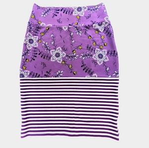 Gonna Cassie LuLaRoe viola a righe floreali taglia media elasticizzata boho matita - Foto 1 di 6