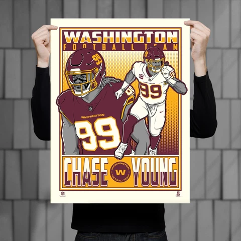 Phenom Gallery Washington Football Team Chase Young 18" x 24" Serigraph (Printer Cover