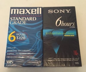 2 NEW VHS BLANK TAPES SONY AND MAXELL 6 HOUR T-120 - Picture 1 of 6