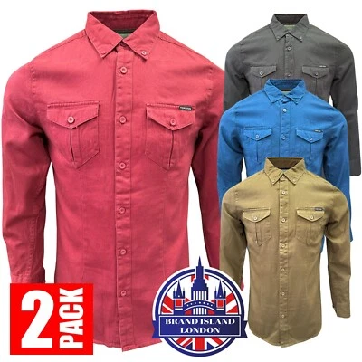 Men's Shirt 100% Cotton Long Sleeve Button Up Plain Business Smart Casual Tops - Image 1 of 4