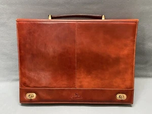 VTG SCABAL Slim Brief Case Flap Closure Portfolio Bag Top Handle Brown Leather - Picture 1 of 24