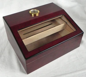 Humidor per Sigari da Scrivania, Finestra con Coperchio Angolare, Umidificatori Extra, Tappo 25-30, VG - Foto 1 di 18