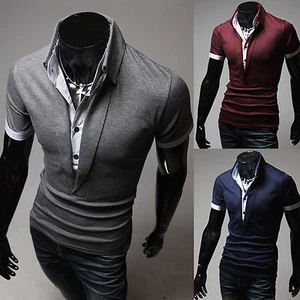 Polo uomo elegante a strati morbido colletto piqué casual magliette corte W888 S/M - Foto 1 di 6