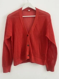WOMENS UNIQLO V NECK MESH CARDIGAN SMALL ORANGE - Picture 1 of 6
