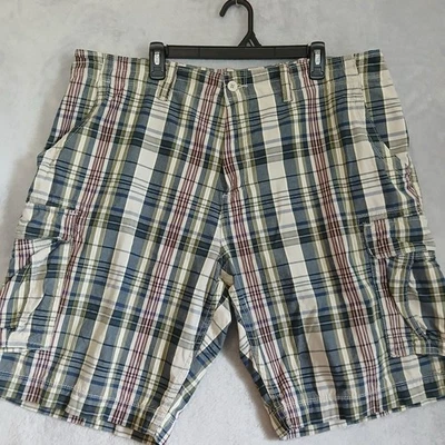 The Foundry Supply Co. Men's Cargo Beach Shorts Blue Plaid 44W Large Pockets - Image 1 of 4
