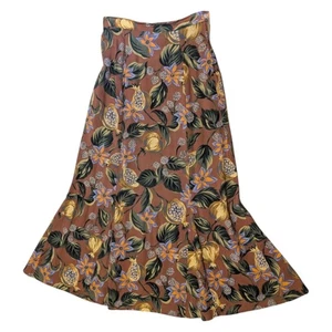 VTG Joe Kealuka Floral Print Brown Midi Lightweight Rayon Skirt Boho Beachy S M - Picture 1 of 7