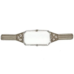 Broche prendedor de barra de diamantes de imitación Art Deco antiguo de los años 20, ENORME piedra de vidrio de 1 1/4" - Imagen 1 de 4
