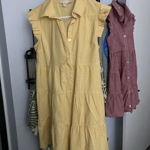 Monteau Los Angeles Gingham Prairie Dress Size M Yellow And White Youth size - Picture 1 of 4