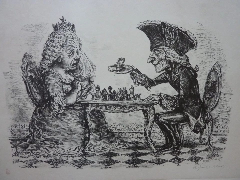 A.PAUL WEBER - Original Lithographie 1975 "Maria Theresia und der Alte Fritz" !! - Bild 1 von 4