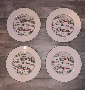 Juego de 4 platos de ensalada de Navidad Lenox trineo 8" porcelana fina borde verde NUEVO - Imagen 1 de 6