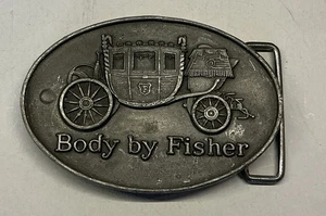 Vintage Pewter Body By Fisher Belt Buckle GM Detroit Auto Coachbuilder Logo Icon - Picture 1 of 4