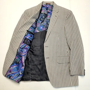 ETRO Milano SEERSUCKER Striped Sport Coat Men's 40R EU 50 Gray Cotton ITALY - Picture 1 of 9