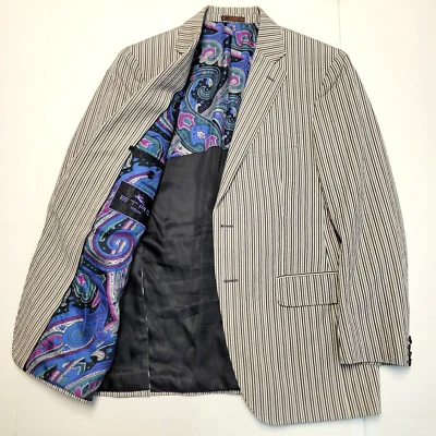ETRO Milano SEERSUCKER Striped Sport Coat Men's 40R EU 50 Gray Cotton ITALY - Image 1 of 4