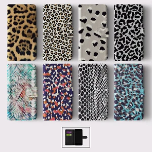 CASE FOR IPHONE 15 14 13 12 11 SE WALLET FLIP PHONE COVER LEOPARD SNAKE PRINT - Picture 1 of 10