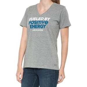 LIFE IS GOOD SHIRT WOMEN'S - FUELED POSITIVE ENERGY SZ LARGE GREY - TEE CREWNECK - Picture 1 of 1