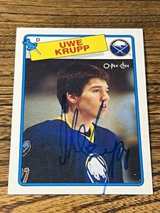 1988/89 O-PEE-CHEE NHL HOCKEY CARD #220 UWE KRUPP ROOKIE Autographed Buffalo