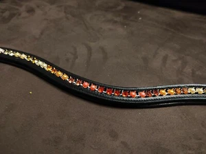 Stirnriemen für Trense Zaumzeug Pferd Leder Strass Glitzer WB VB Pony orange rot - Bild 1 von 3