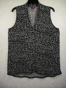 Vince Camuto Top Women L Black White Gray V-Neck Sleeveless - Picture 1 of 9