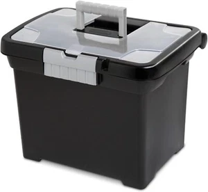 New- Portable File Box, Stackable Storage Bin with Latching Lid and Han - Picture 1 of 5