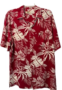 Joe Marlin Tropical Button-up Shirt, Red & White Leaf Pattern, Size Large - Picture 1 of 5