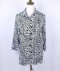 Multiples Artsy Animal Print Jacket Size M Black White Shimmer Button Up - Picture 1 of 7