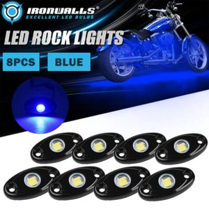 Blue 8PCS LED Rock Lights Neon Underbody Glow Lamp Kit for Harley Honda Suzuki - Foto 1 di 12