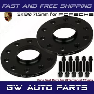 2PC 5x130 12mm Hub Centric Wheel Spacers Kit Porsche 911 + Cone Seat Lug Bolts - Picture 1 of 2