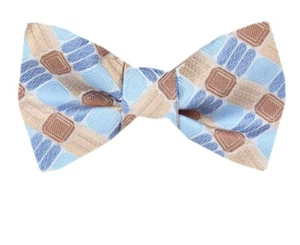 Men's Big & Tall Sky and Taupe Pattern XL Self Tie Bowtie Weddings - Picture 1 of 3