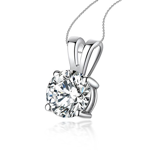 VETEMENTS Ciondolo matrimonio tondo 8 mm zirconi gioielli fidanzamento oro bianco massiccio 14 carati