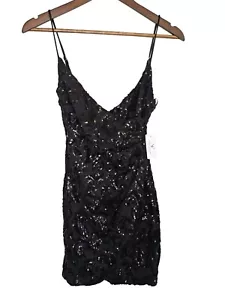 Windsor Sequin Wrap Mini Dress Size XS Black Sleeveless V Neck Fairy Grunge Goth - Picture 1 of 8
