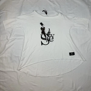 NUEVO CON ETIQUETAS Camiseta La Mu Talla Grande Para Mujer Talla 2 Hombro Descubierto Asimétrica Europea - Imagen 1 de 10
