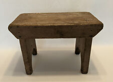 Antique Small Mortised Painted Bench Blue Gray Square Nails Primitive Child's