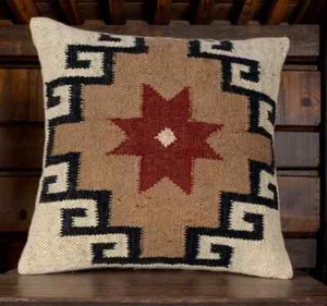 Indian Jute Kilim Cushion Cover Throw Pillow 18" Square Home Decor Handmade Wool - Picture 1 of 3