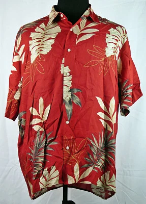 Camisa Palma Tropical XL Edición Natural Tacto Sedoso Rayón Rojo Oscuro Botón Frontal Foto 1 de 3