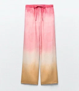 NEW Zara Womens Small Linen Pants Pink Ombré Straight Leg Beach Semi Sheer Swim - Picture 1 of 8