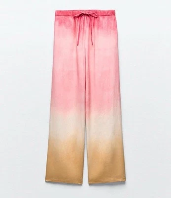 NUEVO Pantalones Zara Mujer Pequeños de Lino Rosa Ombré Pierna Recta Playa Semi Transparente Natación Foto 1 de 4